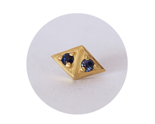 two triangles with blue sapphire gem stones ear stud made from 14k gold