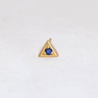 1.5mm blue Sapphire stud earring in triangle 14k gold 