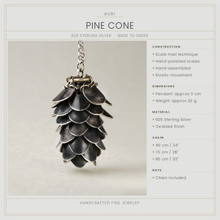 925 sterling silver oxidized scale mail necklace specifications — Pine Cone by Auri Jewelry